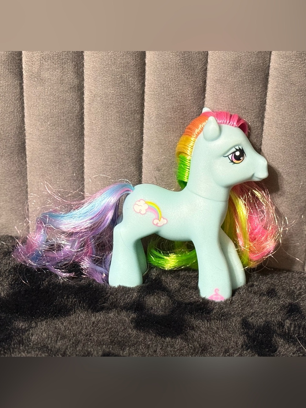 My Little Pony G3 Rainbow Dash Blue Pony Figure Rainbow Hair Hasbro 2007